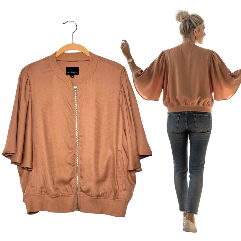 Eva Longoria Batwing Zip Jacket L Dusty Rose Lyocell Lightweight